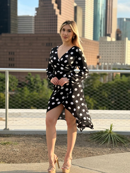 Midnight Polka Dot Wrap Dress