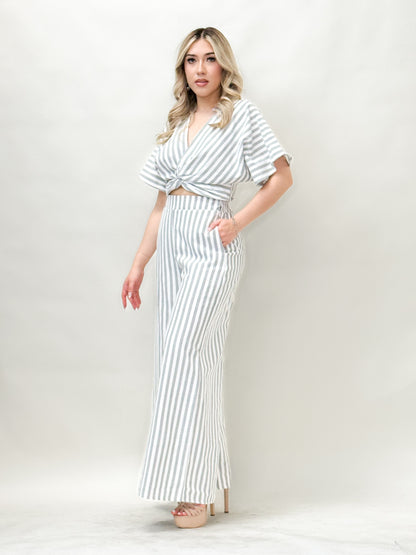 Sage Stripe Two-Piece Pant Set