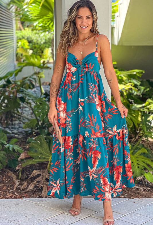 Strappy Open Back Floral Maxi Dress