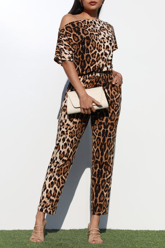 Leopard One Shoulder Knit Jumpsuit