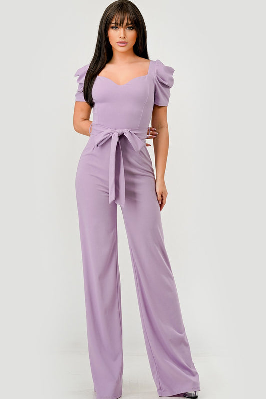 Puff Short Sleeve Belted Jumpsuit