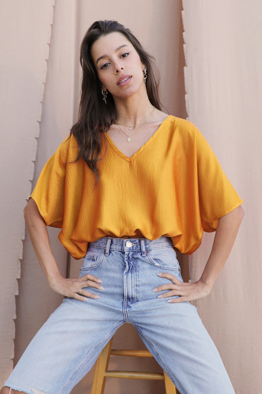 Satin Crepe V-Neck Elastic Crop Top