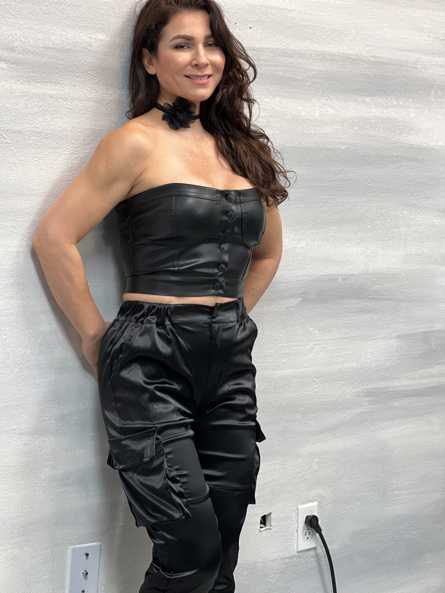 Leather Crop Top-Black