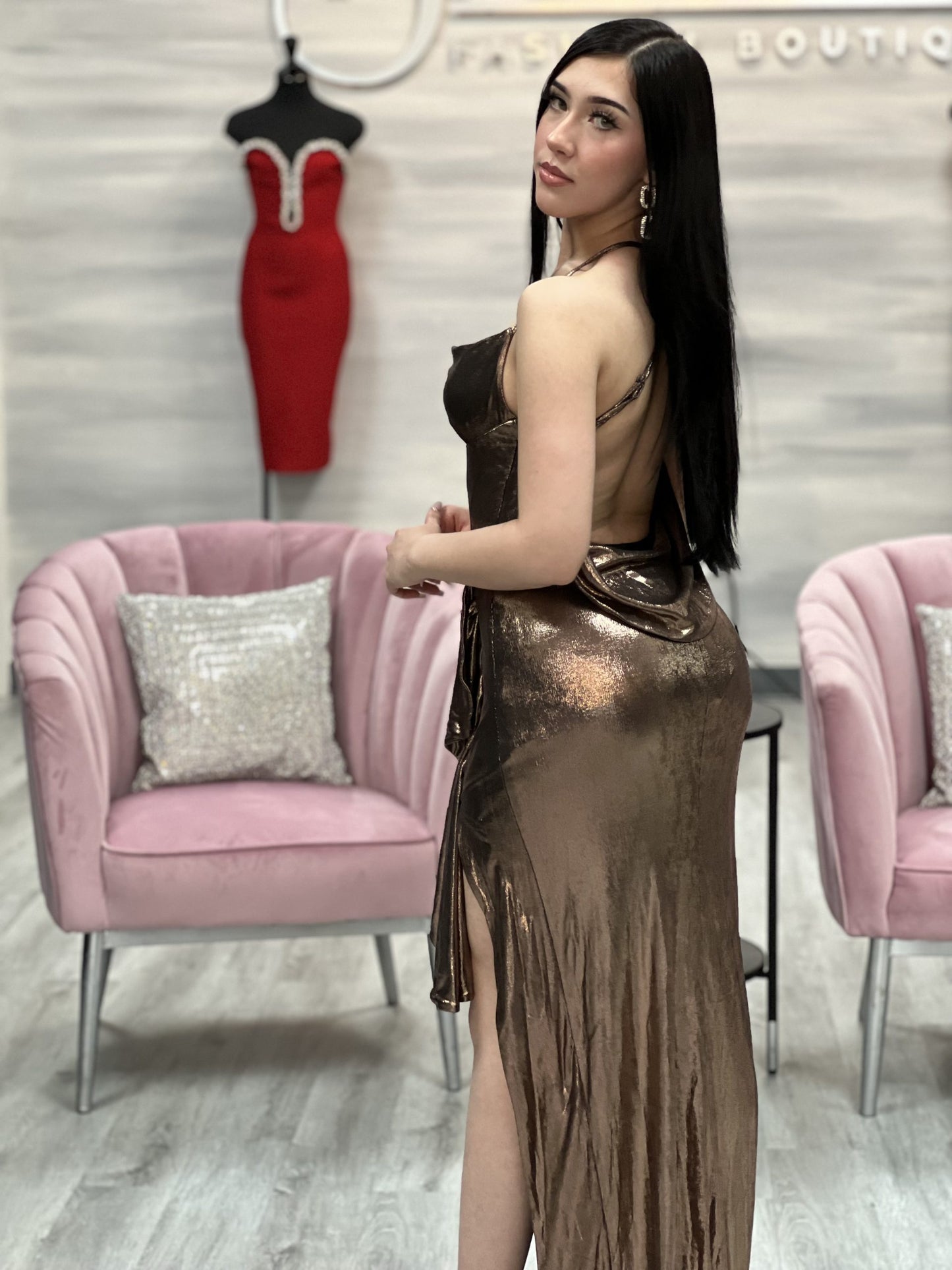 Bronze Metalic Maxi Dress