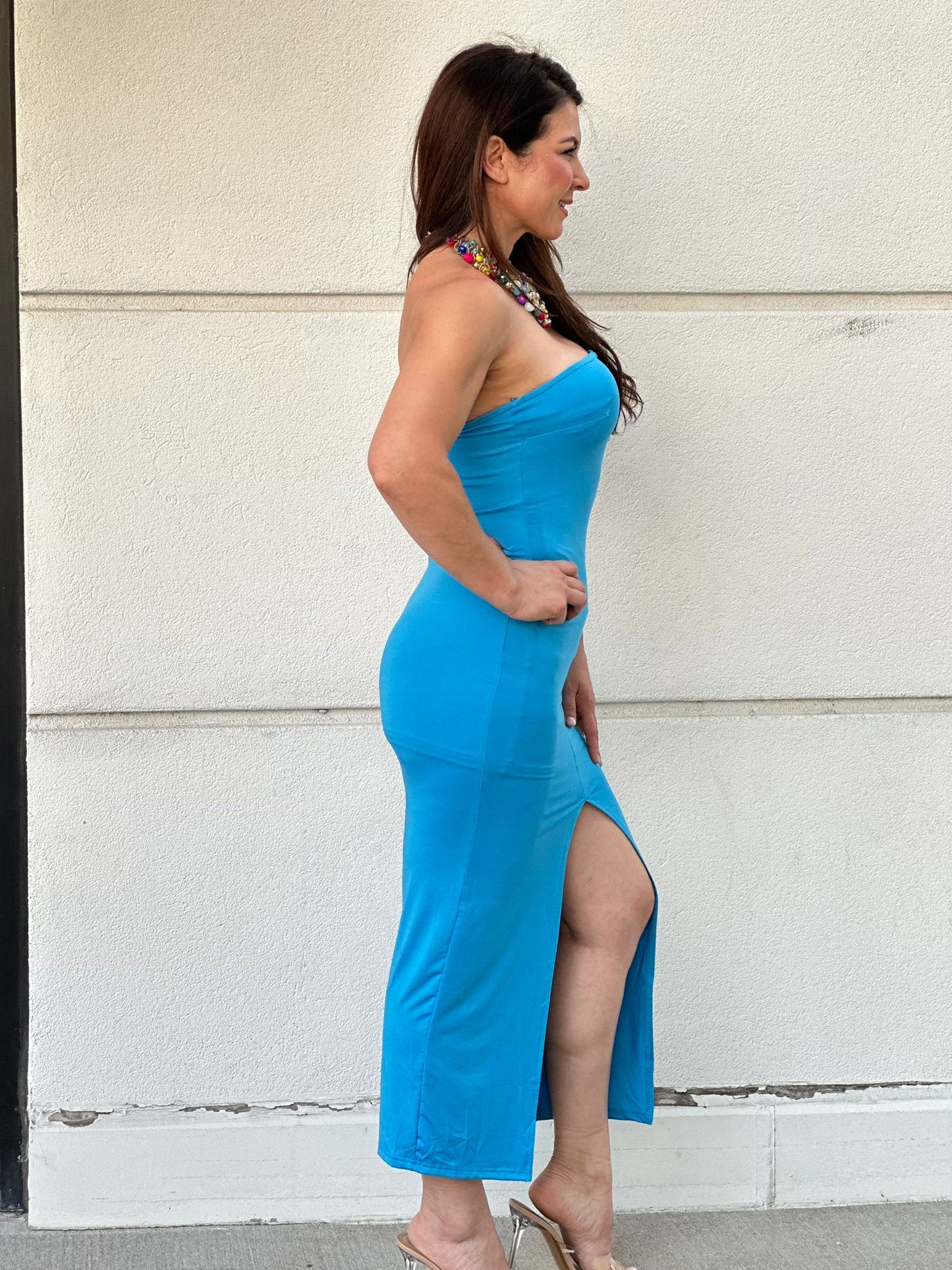 Blue Strapless Long Dress