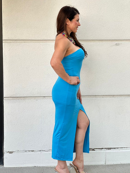 Blue Strapless Long Dress