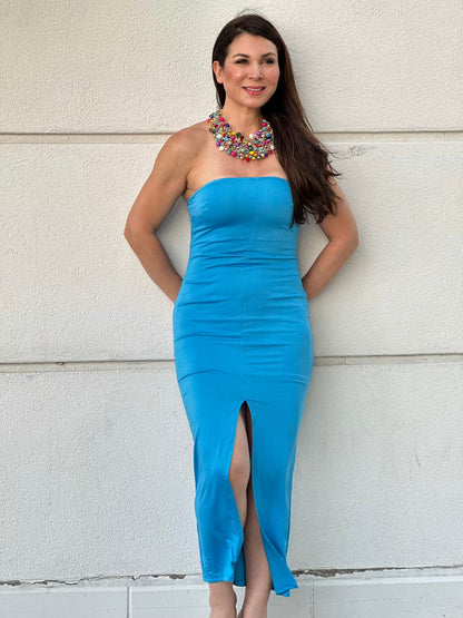 Blue Strapless Long Dress